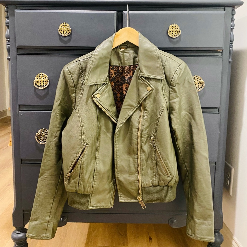 Free People Olive Leather Jacket